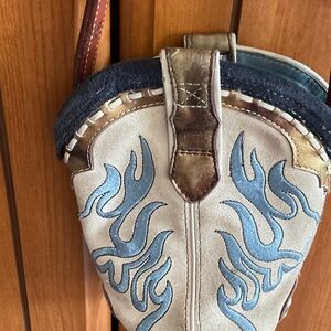 Brown and Blue Embroidered Women's Bag